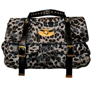 BIG BUDDA Soft Faux Leather Leopard Print Top Handle PURSE/SATCHEL Gold Accents